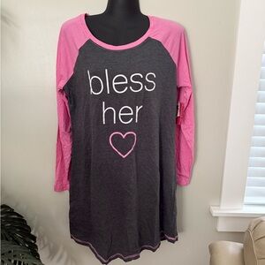 Bless Her Graphic Long Sleeve Shirt - Pink and Gray